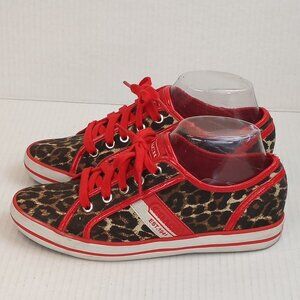 Coach Leopard Print Sneakers with Red Accents
